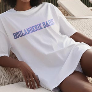 Boulangerie Babe | White Gildan T-Shirt | French T-Shirt | Sporty Font | French Aesthetic | France Shirt | Carolina Blue Lettering