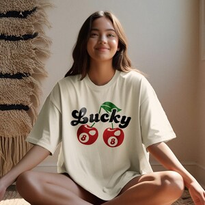 Lucky | Comfort Colors Ivory T-Shirt | 8-Ball Luck Vibes | Cherry Aesthetic | Trendy Tee