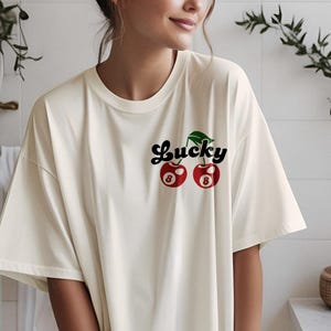 Lucky | Comfort Colors Ivory T-Shirt | 8-Ball Luck Vibes | Cherry Aesthetic | Trendy Tee | Pocket Sized Graphic