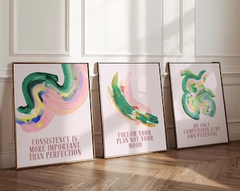 Pink Motivational Quote Prints: Feminine Office Decor, Gallery Wall Art (Digital Download)