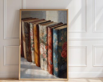 Floral Book Spine Print: Vintage Library Wall Art (Digital Download)