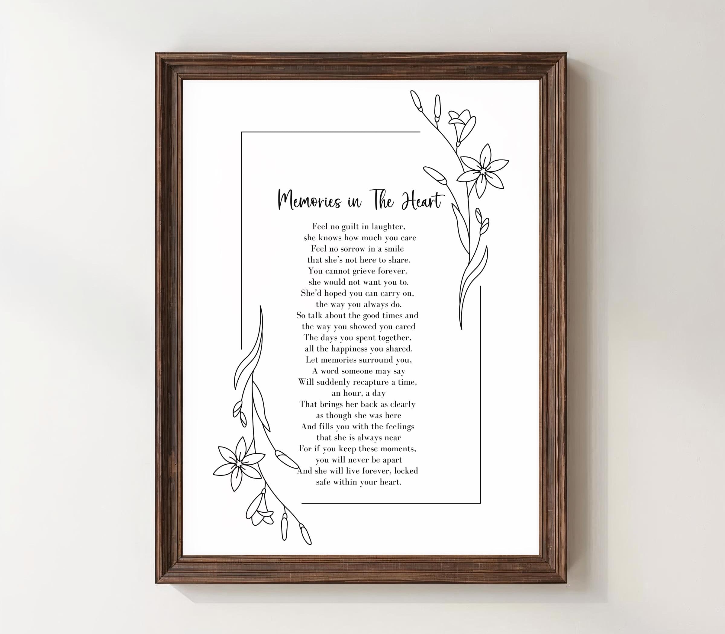 Memories in the Heart Memorial Poem. Celebration of Life, Funeral ...