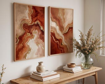 Abstract Terracotta Wall Art Set, Earthy Modern Decor (Digital Download)
