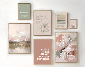 Motiverande citattryck med rosa salvia: Feminin kontorsinredning (digital nedladdning)