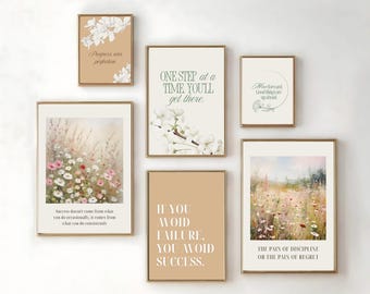Set med 6 motiverande vildblomstryck: Inspirerande hemmakontorsinredning (digital nedladdning)
