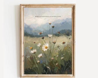 Doxology Scripture Print: Vintage Mountain Landscape, Wildflowers (Digital Download)
