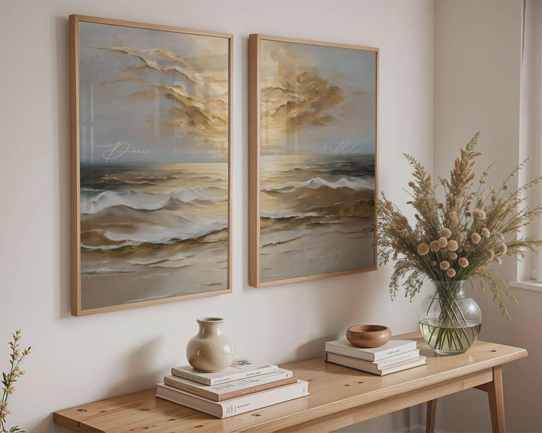 Christian Abstract Gold Set of 2, Bible Verse Wall Poster Set, Beige ...