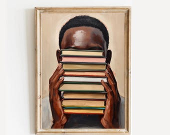 Arte mural de hombre negro leyendo / Impresión de arte afroamericano abstracto / Descarga digital