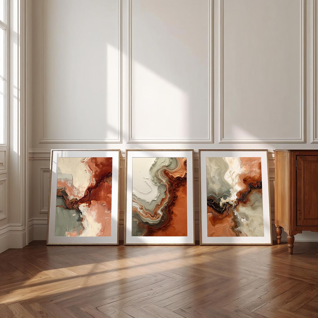 Abstract Terracotta Wall Art Set of 3, Earthy Modern Decor (digital ...