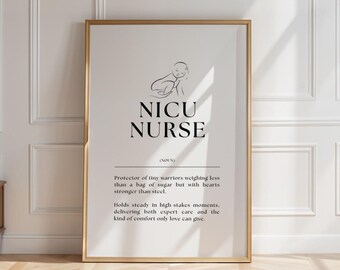 Impresión de definición de enfermera de la UCIN: Arte mural tipográfico minimalista (descarga digital)