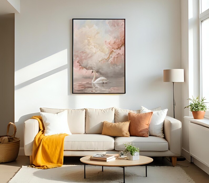 Blush Pink Swan Vintage Art Print: Coquette Cottagecore Decor (digital ...