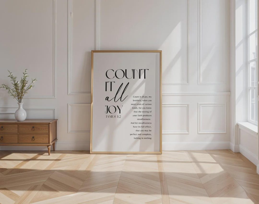 James 1:2 Bible Verse Wall Art | Count It All Joy Printable | Modern ...
