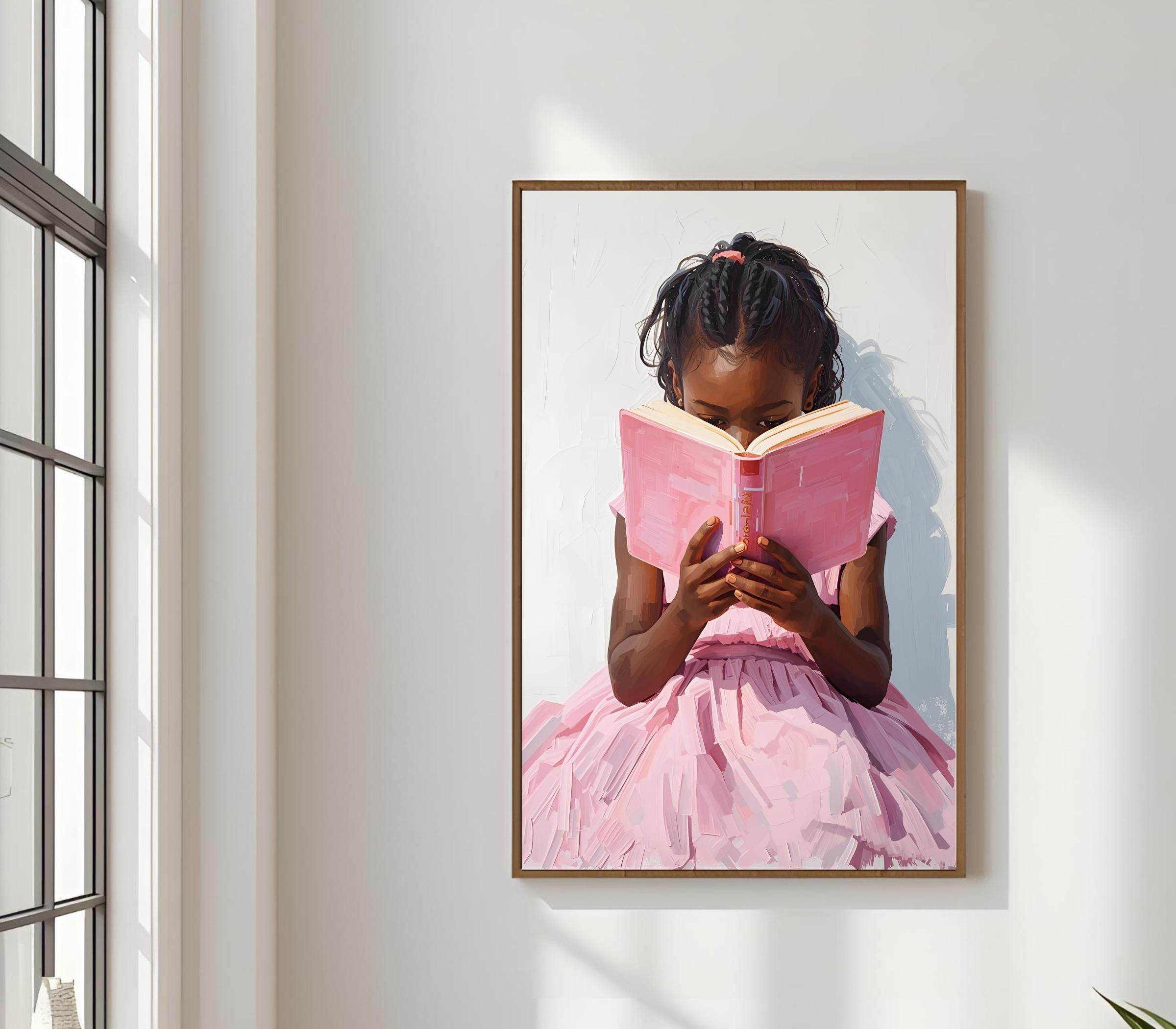 Black Girl Reading Print: Pastel Book Nook, Kids Room Decor (digital ...