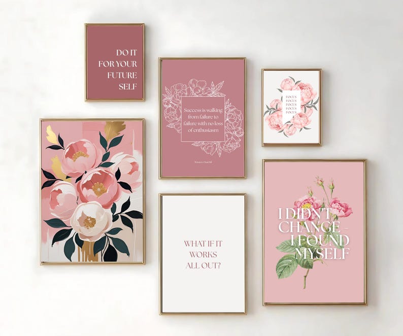 Pink Peony Motivational Quote Prints: Feminine Office Decor (digital ...