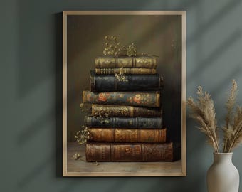 Impression d'une pile de livres Dark Academia : oeuvre d'art gothique Moody (téléchargement numérique)