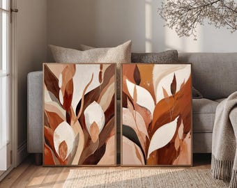Abstract Terracotta Wall Art Prints, Beige & botanical earthy tones (Digital Download)