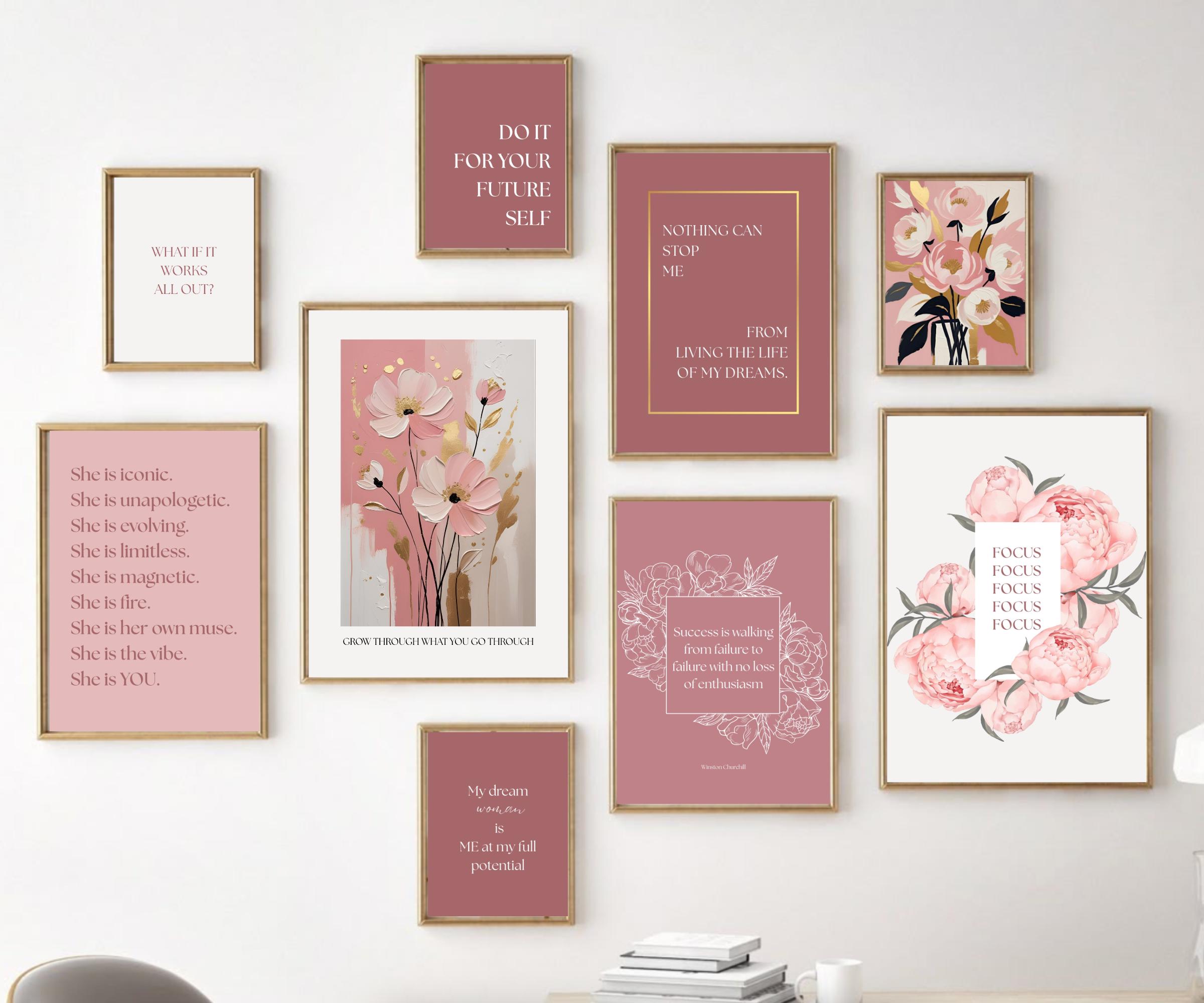 Pink Peony Motivational Quote Prints: Feminine Office Decor (digital ...