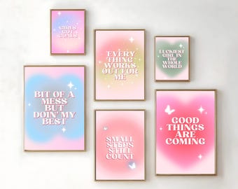 Pink Gradient Motivational Quote Prints: Feminine Office Decor (Digital Download Set of 6 PNGs)