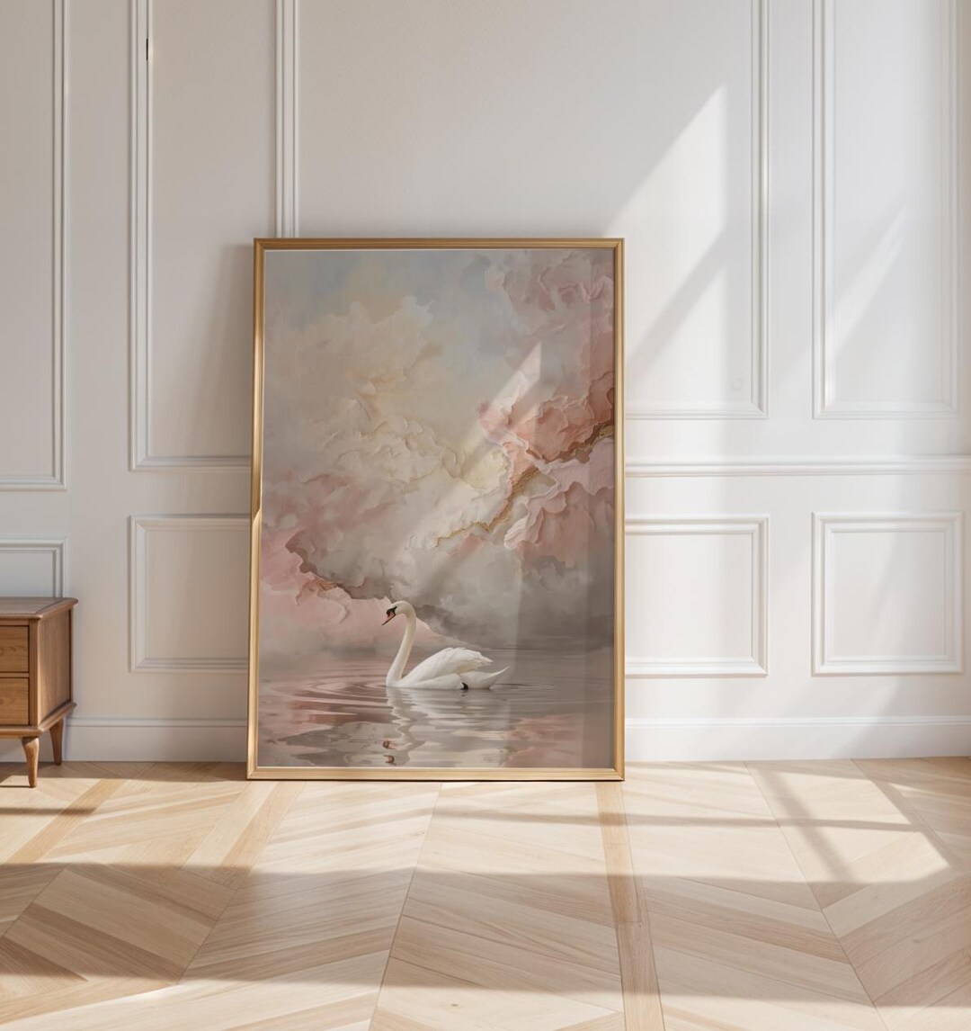 Blush Pink Swan Vintage Art Print: Coquette Cottagecore Decor (digital ...