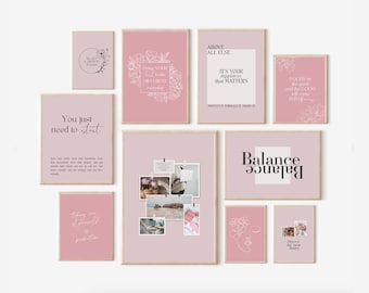 Pink Motivational Quote Prints: Feminine Office Decor Set (Digital Download)