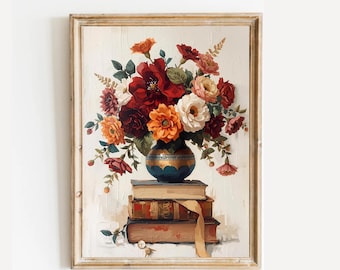 Mexican Floral Book Stack Print: Latina Art, Cozy Home Decor (Digital Download)