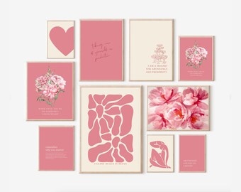 Pink Peony Affirmation Print Set, Feminine Office Decor (Digital Download)