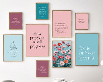 Pink Motivational Quote Prints: Feminine Office Decor, Gallery Wall Art (Digital Download)