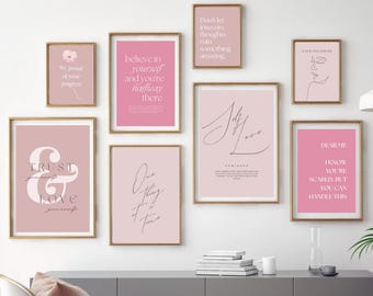 Pink Motivational Quote Prints: Feminine Office Decor (Set of 10 Digital Downloads)