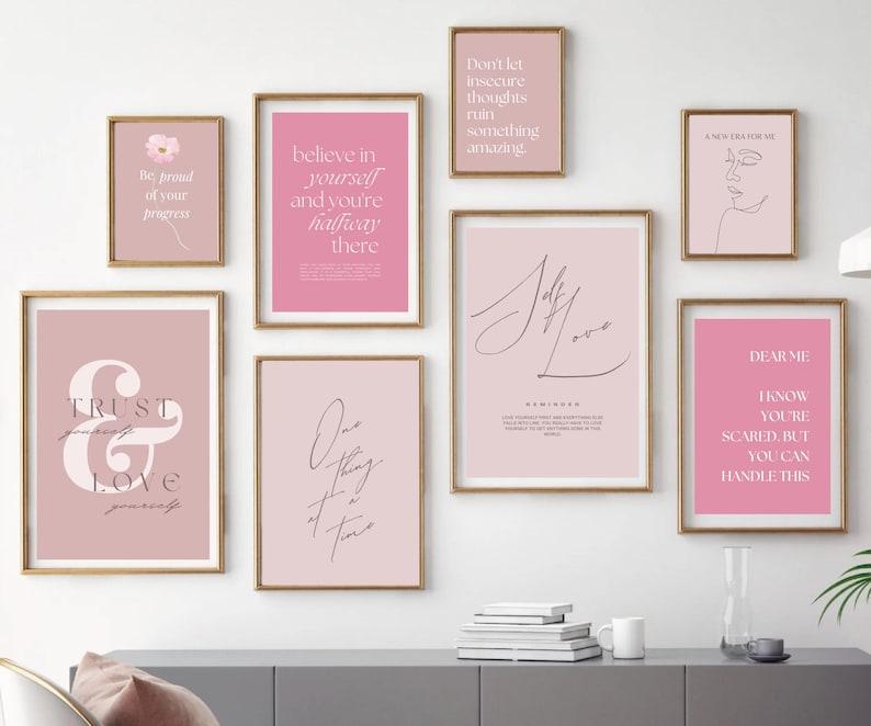 Pink Motivational Quote Prints: Feminine Office Decor (set of 10 ...
