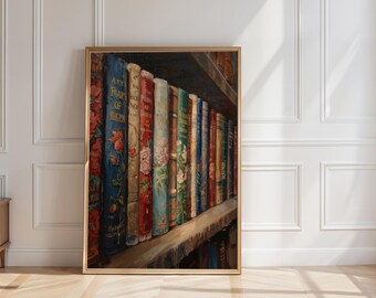 Floral Book Spine Print: Vintage Library Impressionist Painting (Digital Download)
