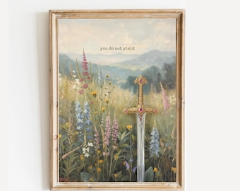 Decoración de pared floral TOG / Cita de Trono de Cristal: "No te rindas" / Lámina imprimible para amantes de los libros