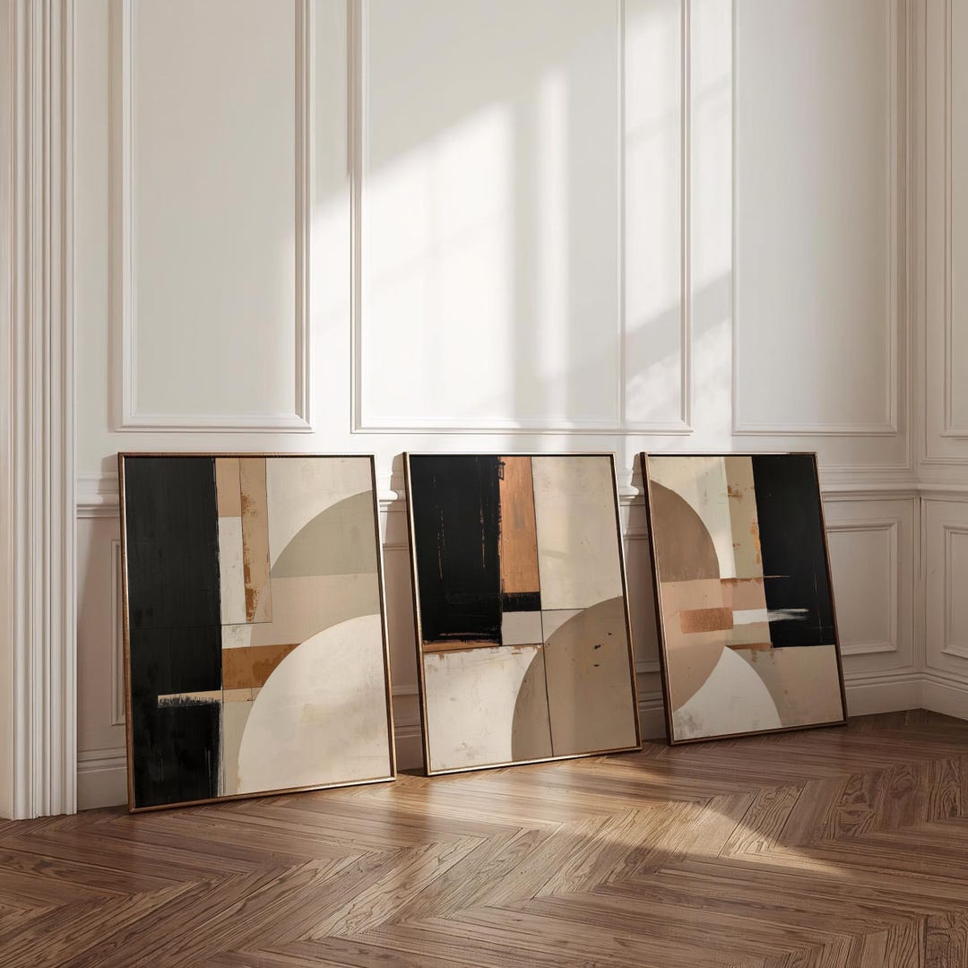 Modern Abstract Neutral Wall Art Set of 3 | Beige Brown Black Abstract ...