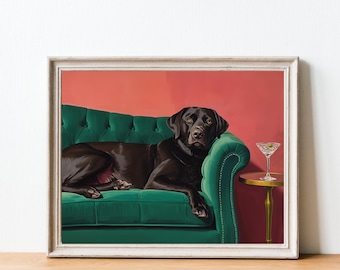 Black Lab Martini Art Print: Whimsical Dog Bar Decor (Digital Download)