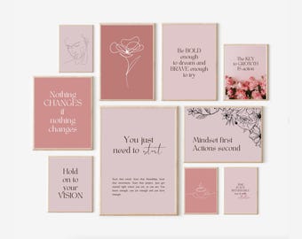 Pink Motivational Quote Prints: Feminine Office Decor (Digital Download)