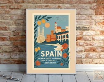 Retro Spanien Reise Poster, Vintage Spanische Wand Kunst Druck, Mid Century Stil Wohnkultur, Europa Urlaub Poster,Spanien Reise Poster,