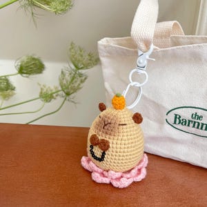 Crochet capybara keychain, crochet keychain with bag, Handmade keychain, crochet capybara plush toy, birthday gifts, back to school gift