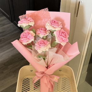 Crochet Flowers, Crochet rose, Crochet Flower Bouquet, Graduation, Gift for Girlfriend, Mom, Birthday bouquet, Wrapped Crochet Pink rose