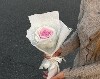 Häkelblumenstrauß | Vatertagsgeschenk, Geschenk für Mutter, Abschlussblumenstrauß, Geburtstag, Riesenrose, unvergängliche Blume, für immer Blume