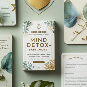 Desintoxicación Mental – Set de Tarjetas de Luz Diaria: 40 Tarjetas Motivacionales y Sanadoras + Minilimpieza de 7 Días + Una Emotiva Carta de Ethera