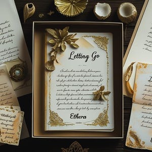 Kit rituel Lâcher prise : lettres, pages de journal intime, cartes de mantras et une lettre sincère d'Ethera