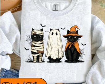 Retro Halloween Cat PNG: Black Cat Pumpkin Design (Digital Download