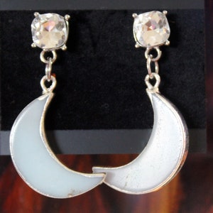 Blue Moonstone Moon Earrings