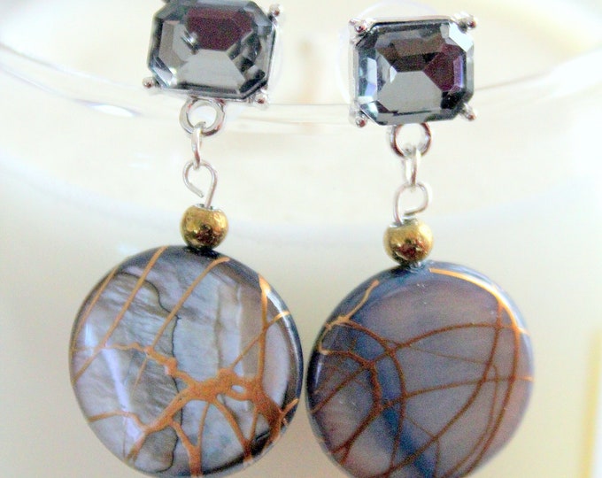 Gray and Gold Shell Earrings