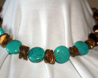 Turquoise and Antique Brass Necklace