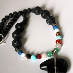 Black Zuni Bear Pendant with Lava Stone and Semi-Precious Gem Stones Necklace