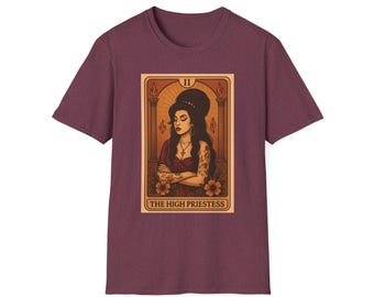 Tarot High Priestess T-Shirt, Witchy Apparel, Amy Winehouse, Boho Fashion, Spiritual Gift, Cozy Tee, Astrology Inspired Wear