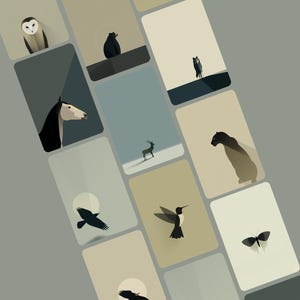 10 pôsteres de animais espirituais – Conjunto de arte de parede minimalista de animais | Arte para impressão do guia espiritual | Decoração Boho para Vida Selvagem | Download digital A3