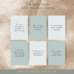 Gratitude Affirmation Cards – 54 Printable Positivity Cards for Joy & Mindfulness – Digital Deck for Daily Appreciation – A4 Download