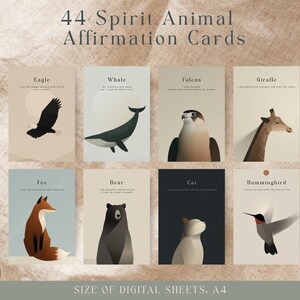 44 tarjetas de afirmación de animales espirituales | Conjunto imprimible minimalista