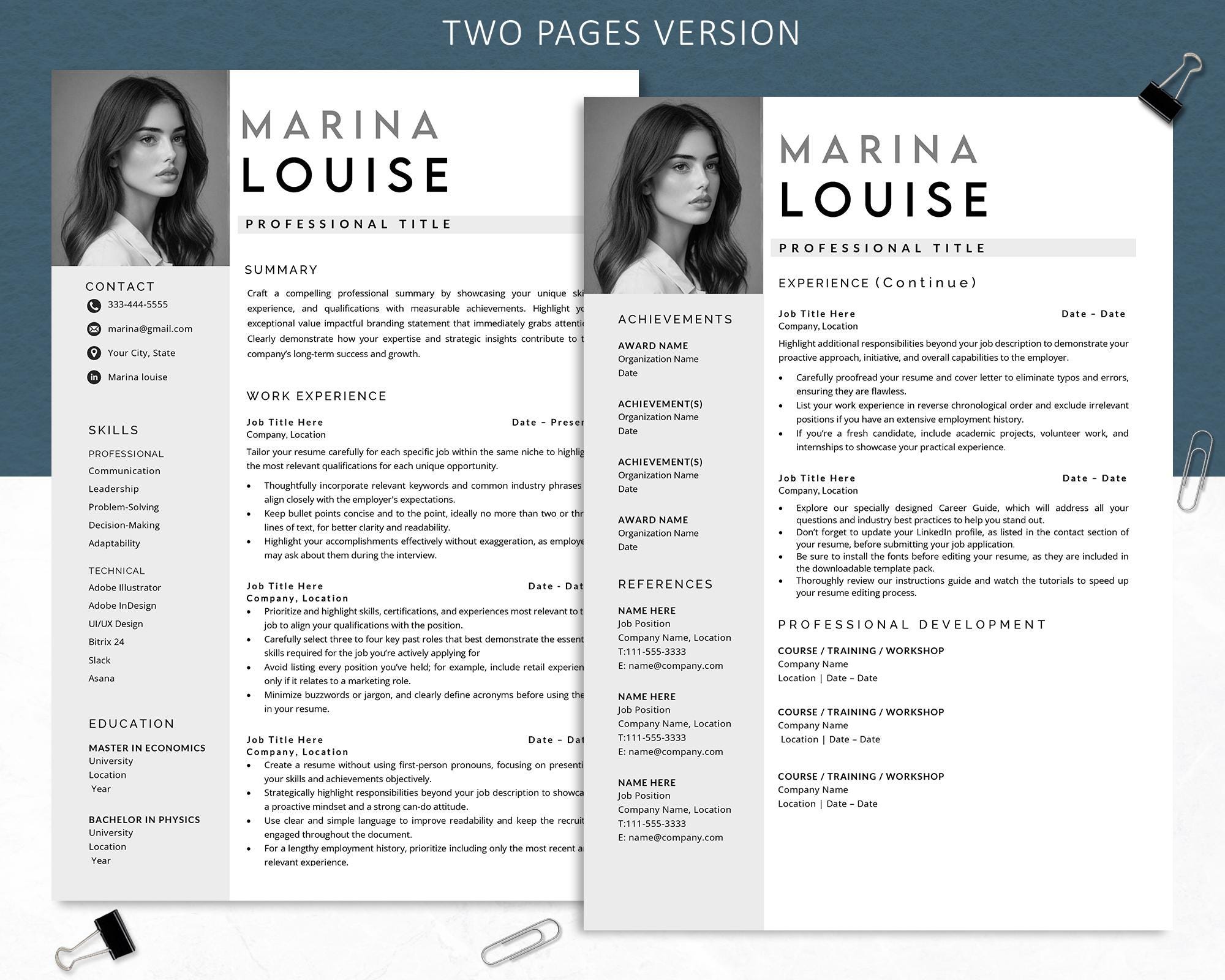 Modern Resume Template Bundle: Cover Letter, References (google Docs ...